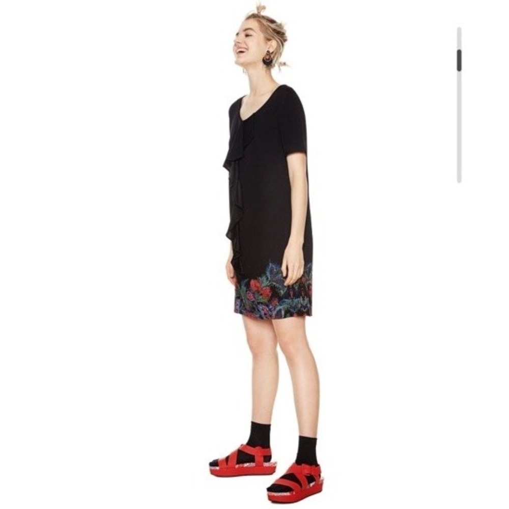 NEW Desigual Octavio Floral Dress RUFFLE SHIFT WOMEN 6‎